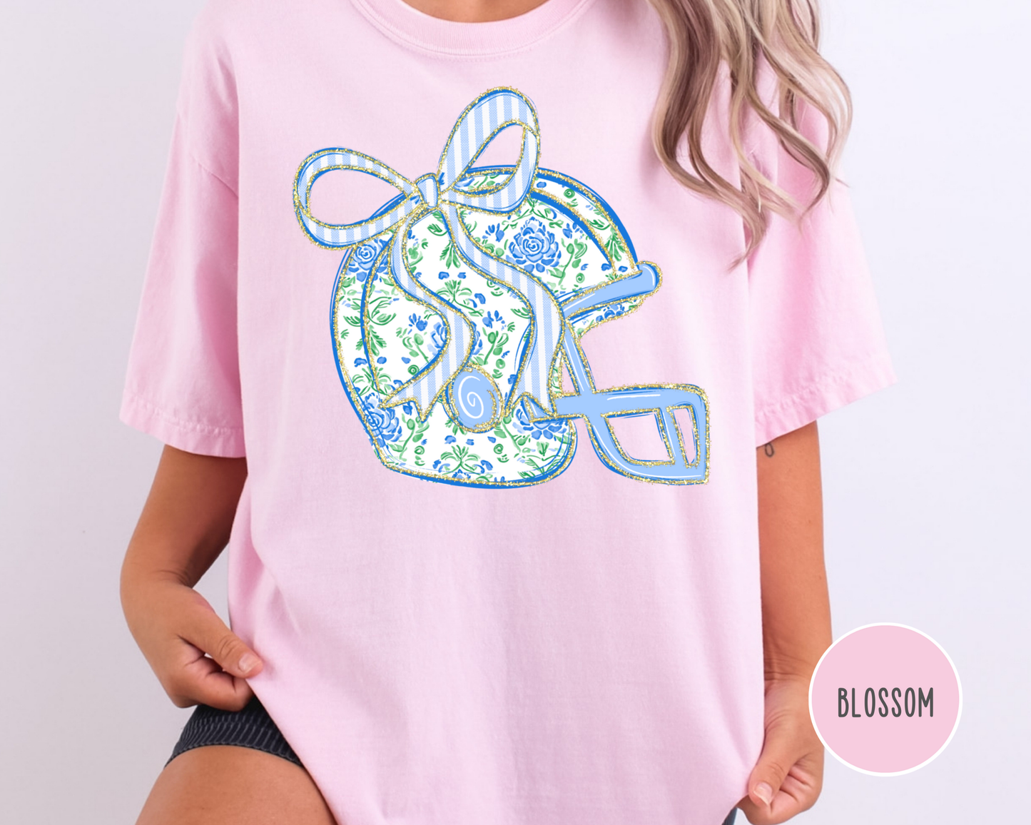 Blue Floral Helmet Football T-Shirt