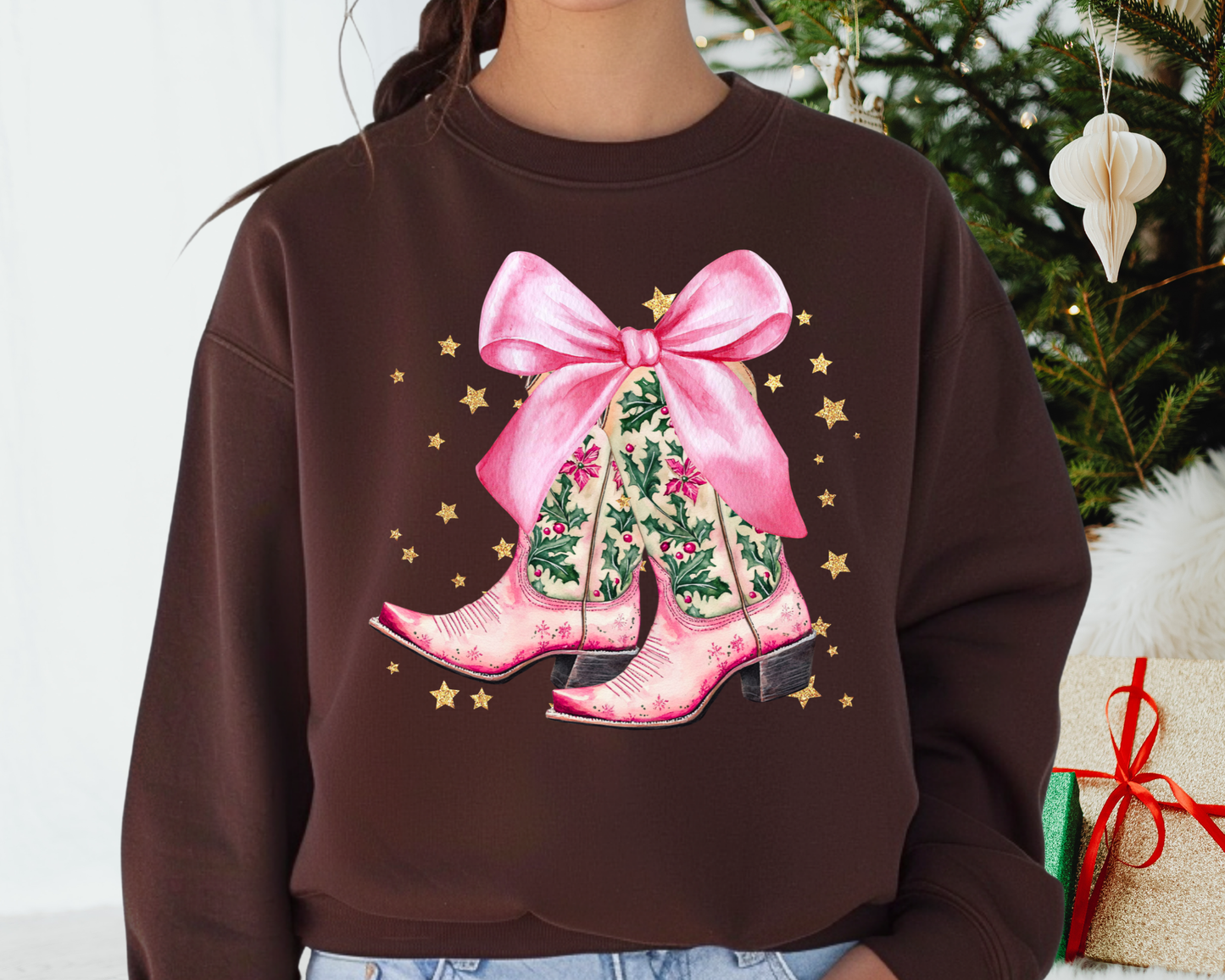 You Just found the cutest Christmas sweatshirt for the holiday season! This cozy Cowgirl Boots Christmas Sweatshirt is perfect for kids and adult or a mommy and me matching Christmas sweatshirt