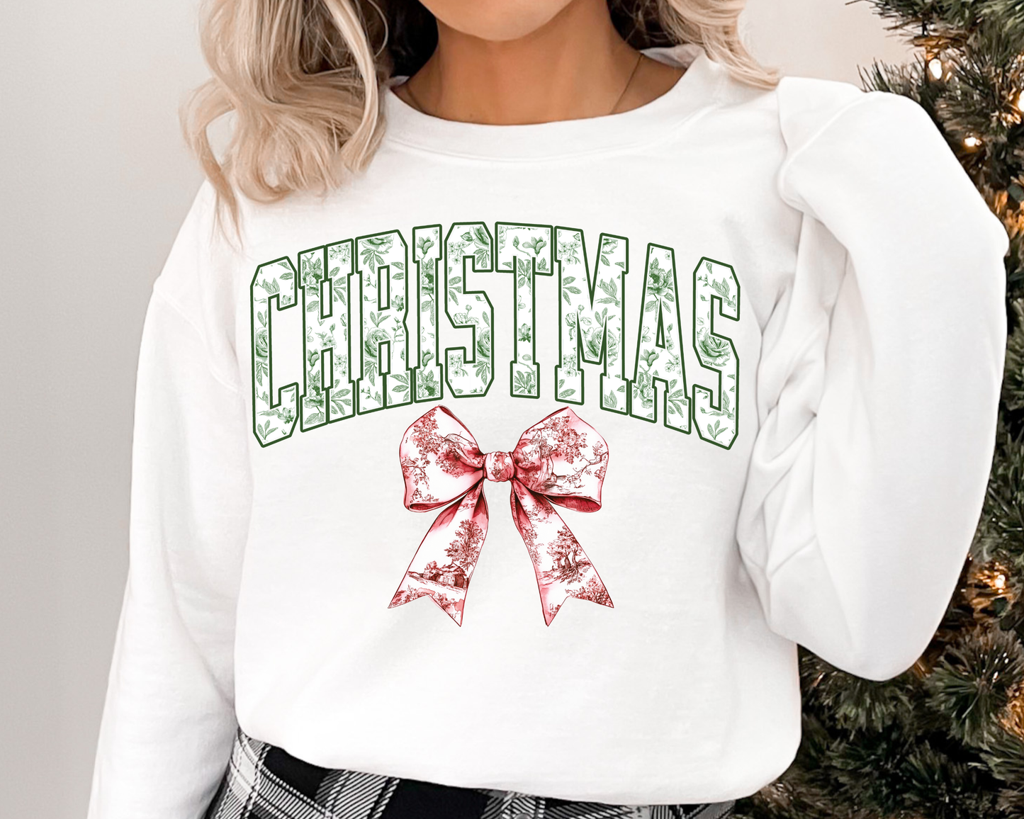 Floral Christmas with Bow Christmas Sweatshirt