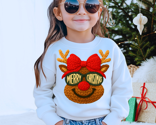 Faux Yarn Girl Red Nose with Sunglasses Reindeer