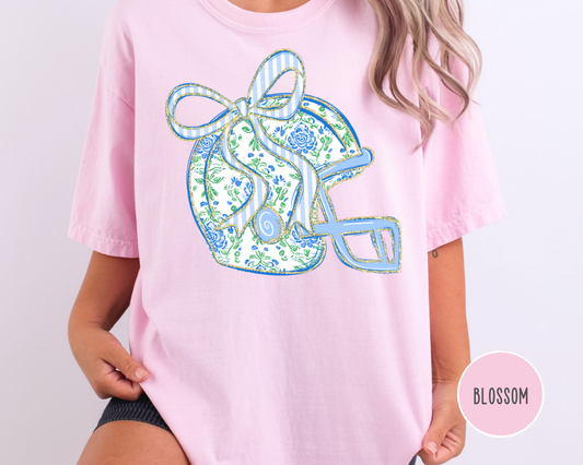 Blue Floral Helmet Football T-Shirt