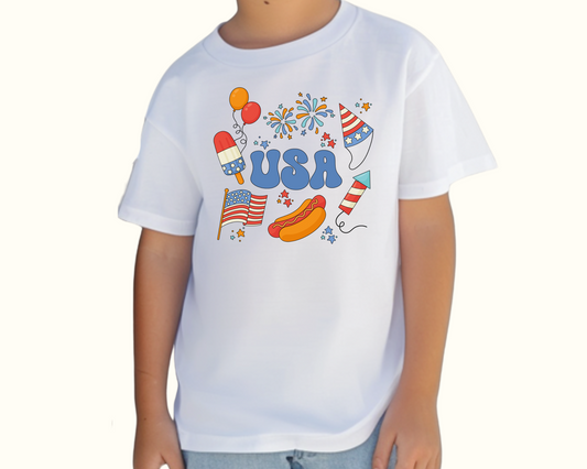  Hot dog Party in the USA Patriotic Boy T-Shirt or Sweatshirt Shirt, great for 4th of July, Memorial Day, Labor Day 